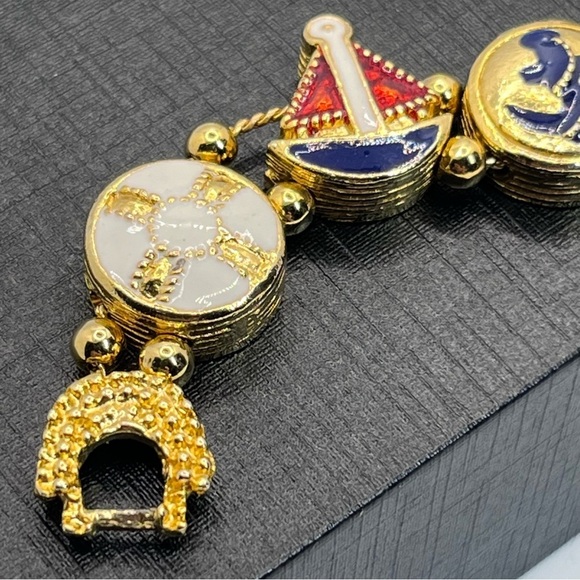 S.P. VTG Enamel Golden Nautical Slide Bracelet 7.25" - Picture 3 of 8
